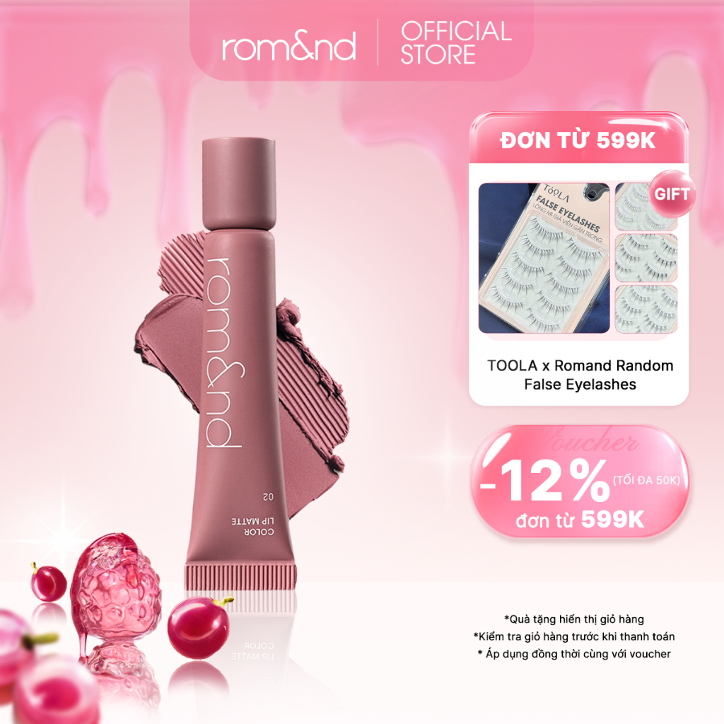 [Rom&nd x KOL] Son bùn mịn lì bền màu trên môi Romand Color Lip Matte