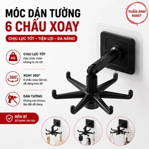 Combo 5 cái Móc dán tường chịu lực 6 chấu xoay