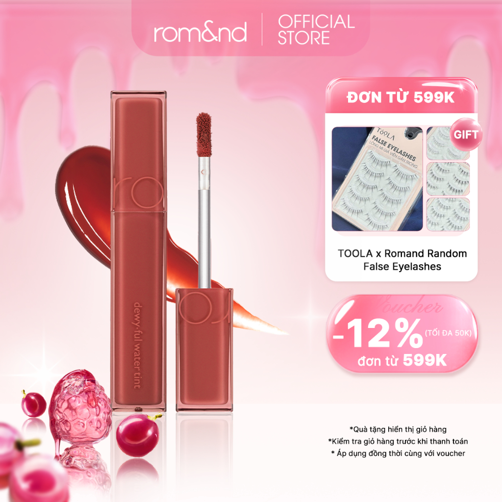 [Rom&nd x KOL] Son tint bóng, siêu lì cho đôi môi căng mọng Hàn Quốc Romand Dewyful Water Tint 5g