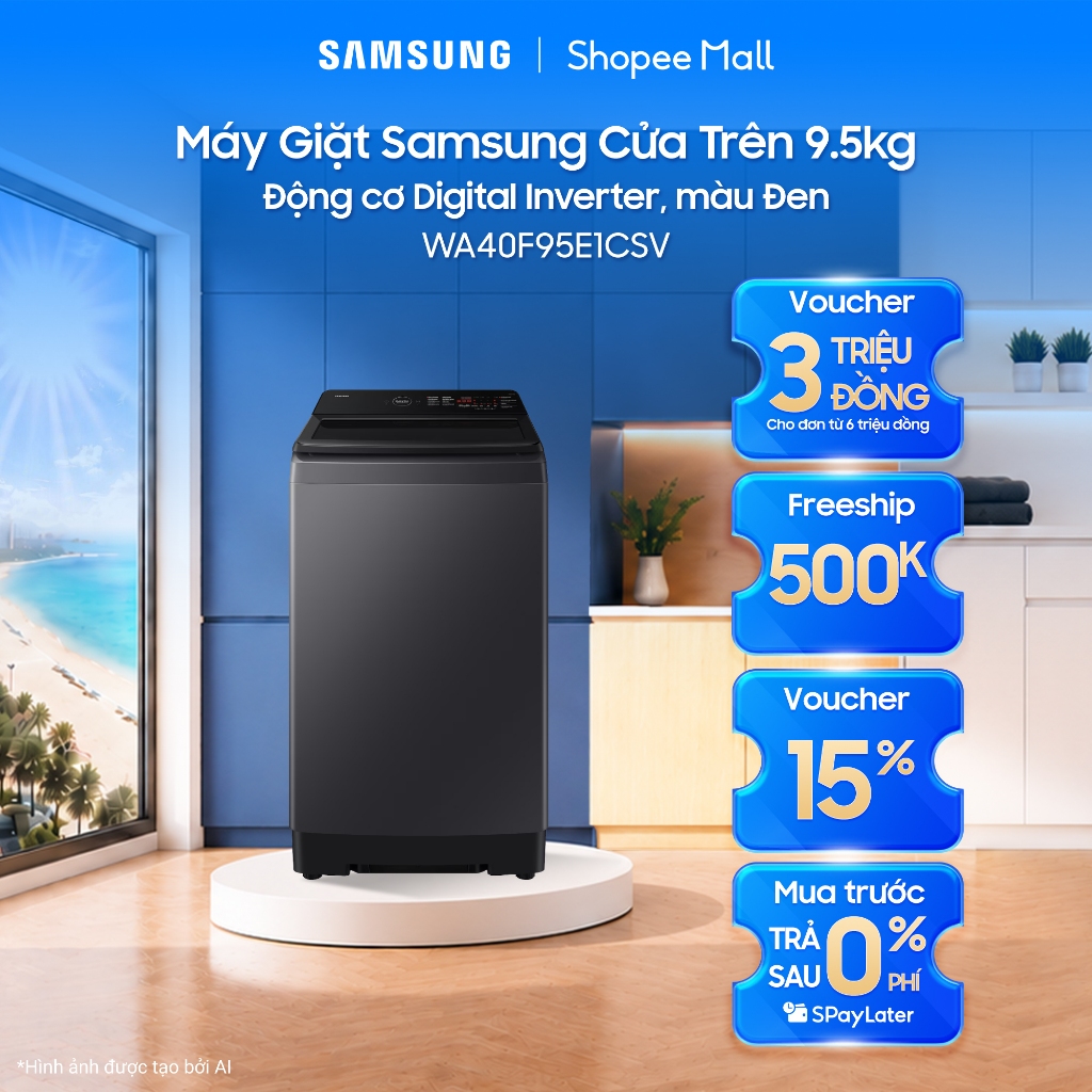 Máy Giặt Samsung Cửa TrênWA40F95E1CSV 9.5kg - Động cơ Digital Inverter, màu Đen