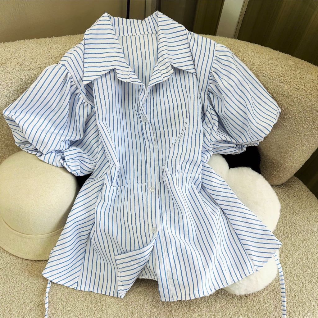 Áo bigsize nữ kiểu baby doll tay phồng có dây buộc ở eo tôn dáng che khuyết điểm vải mềm mát thiết kế thanh lịch -SM189