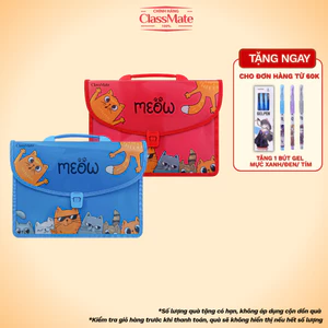 Cặp Học Thêm 2 Ngăn A4 CLASSMATE Hình Meow, Chất Liệu Nhựa Nguyên Sinh An Toàn Cho Bé CL-SB310
