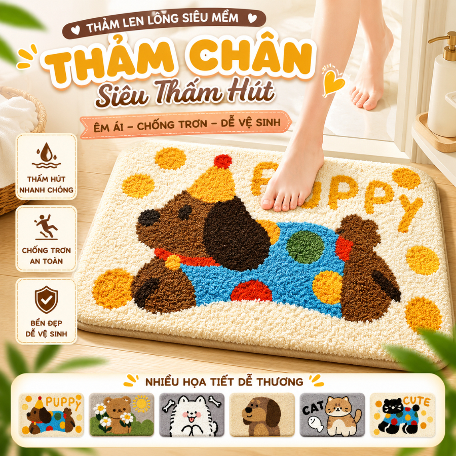 Thảm Lau Chân Lông Mịn Hoạt Hình, Thảm Chống Trượt Cho Nhà Tắm Và Phòng Ngủ Richouse