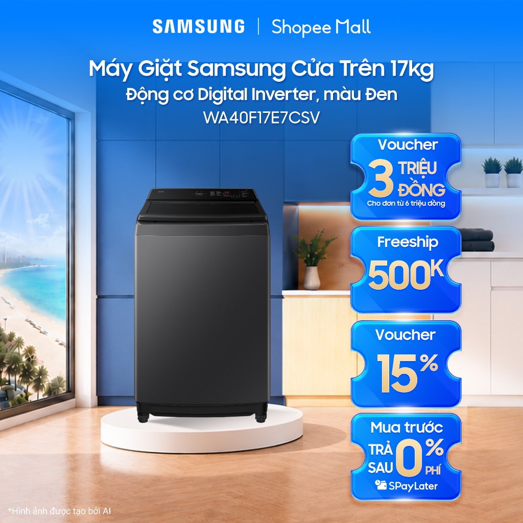 Máy Giặt Samsung Cửa Trên WA40F17E7CSV 17kg - Động cơ Digital Inverter, màu Đen