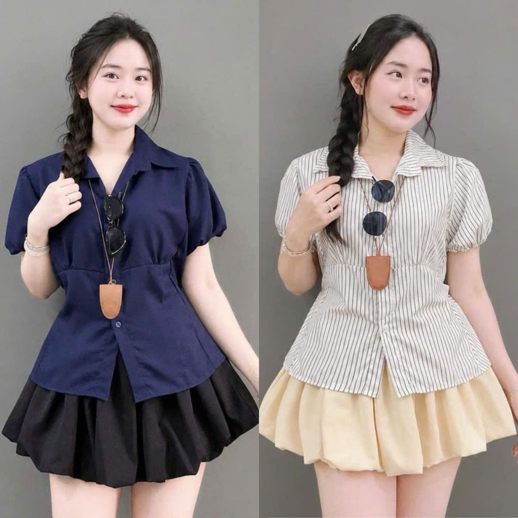 Set đồ cho Bigsize Nữ 60-90kg áo tay phồng bèo phối chân váy bí mềm mát mặc đi làm, đi chơi - SM189/SM192+CV413