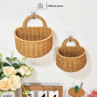 Giỏ treo tường OABU, đựng hành tỏi, giả mây, màu vàng nhạt, decor trong nhà bếp 03a