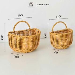 Giỏ treo tường OABU, đựng hành tỏi, giả mây, màu vàng nhạt, decor trong nhà bếp 03a
