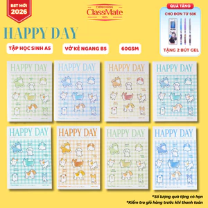 Tập Học Sinh Kẻ 4 Ô Ly 96/ 200 Trang HAPPY DAY CLASSMATE, Vở Kẻ Ngang Giấy 60gsm Bìa Dày Chống Nước