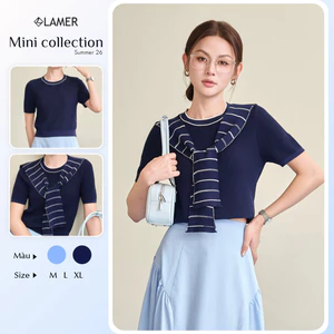 Áo Len Mongtoghi LAMER FASHION Ngắn Tay Phối Khăn Áo Len Dệt Kim Dáng Ôm BSTV V61W26Q027