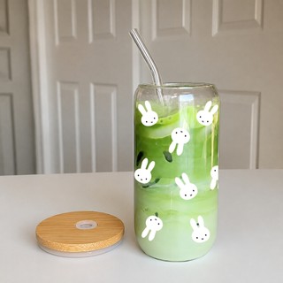 Cốc Thuỷ Tinh Miffy 500ml, Ly Thuỷ Tinh Cute Chịu Nhiệt Kèm Phụ Kiện, Quà Tặng Sinh Nhật