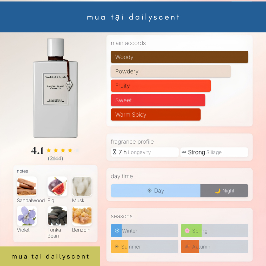 Nước hoa Santal Blanc 75ml EDP VC | Nước hoa nam| Nước hoa mùi gỗ| Dailyscent| Nước hoa niche