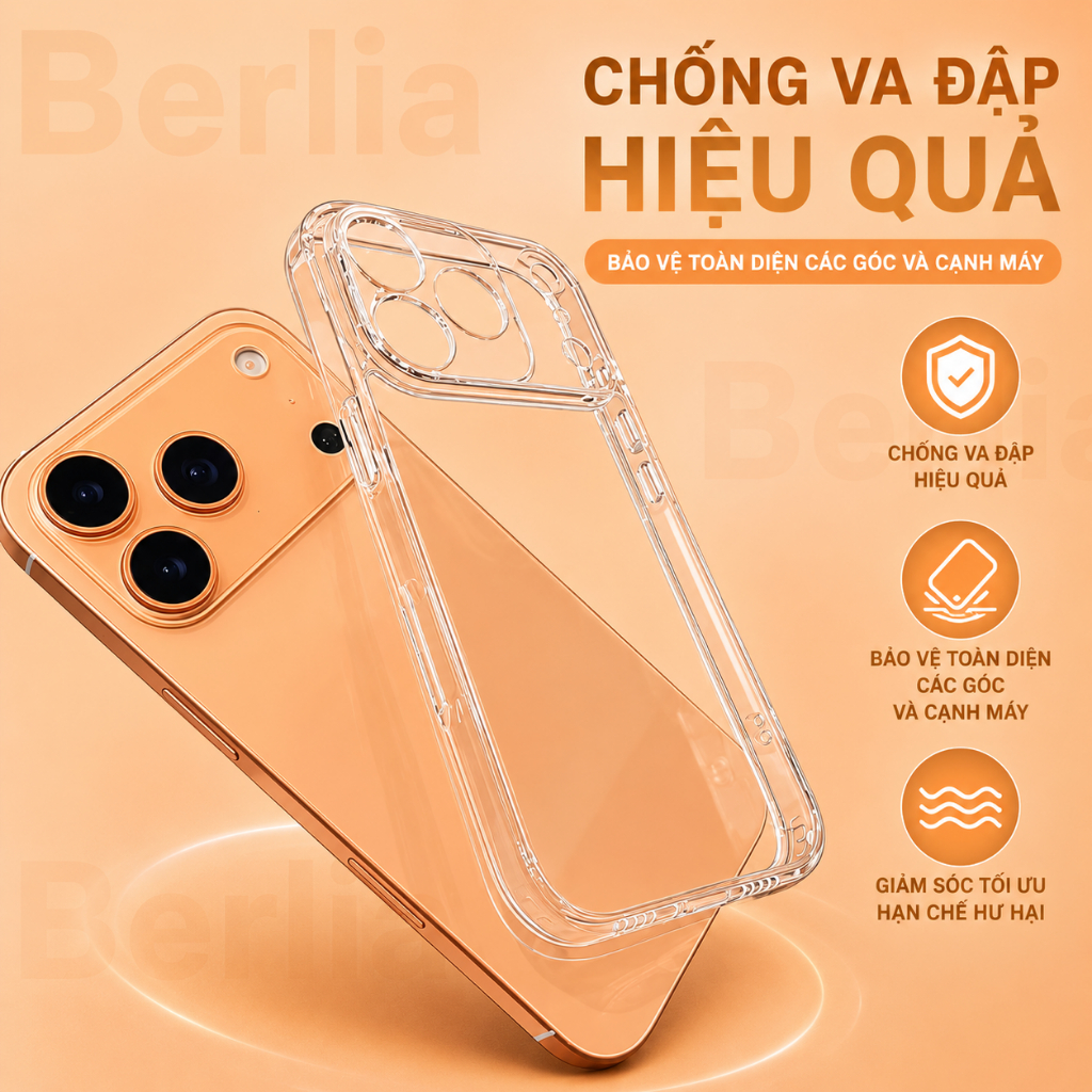 Ốp Lưng Trong Suốt Chính Hãng Berlia Dành Cho Xs/XR/XS Max/11/12/13/14/15/16/17/Plus/Air/Pro/Pro Max