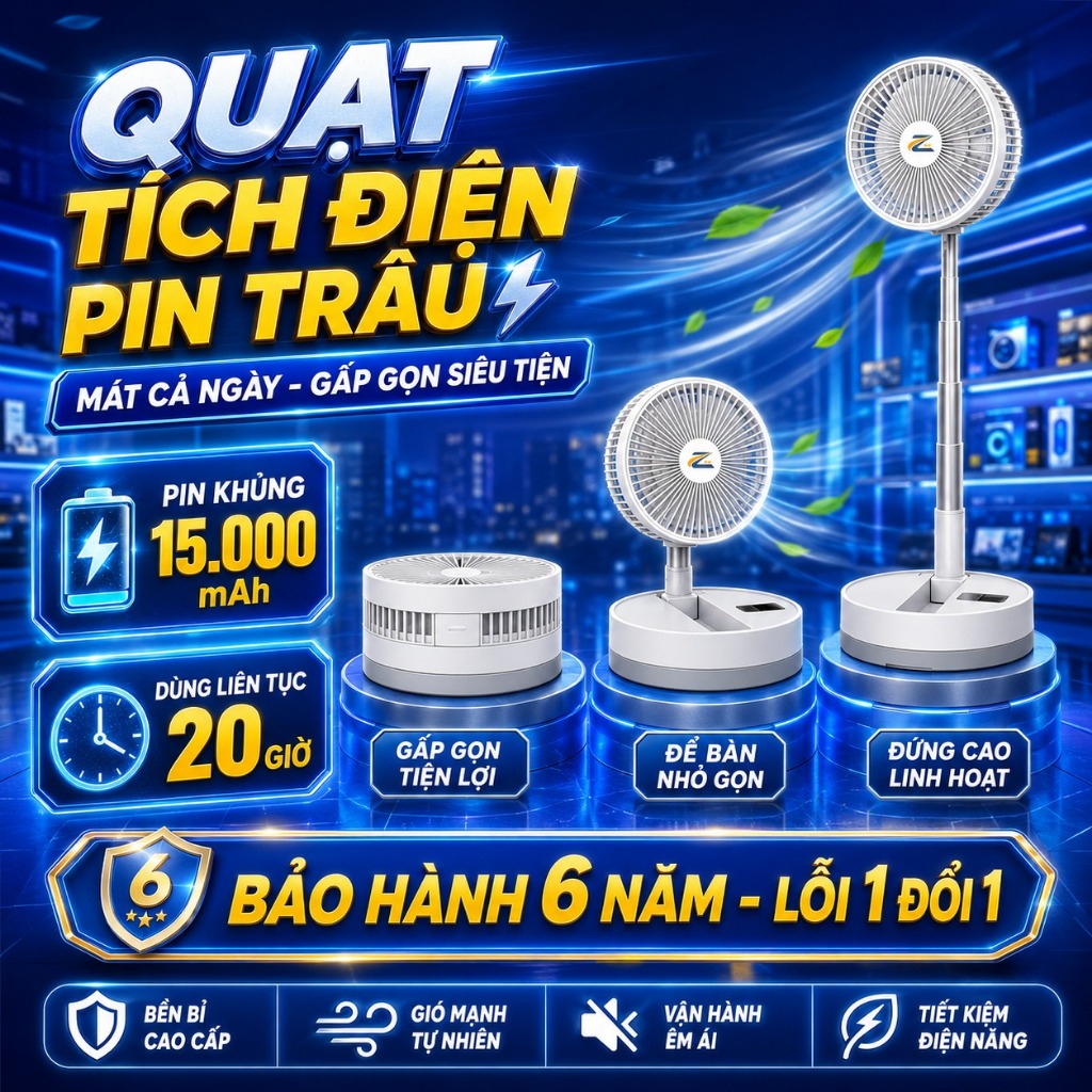 Quạt Sạc Tích Điện z24 Pin Trâu Tới 20 Giờ Sử Dụng, Quạt Để Bàn Văn Phòng Kéo Dài Gấp Gọn Đa Năng