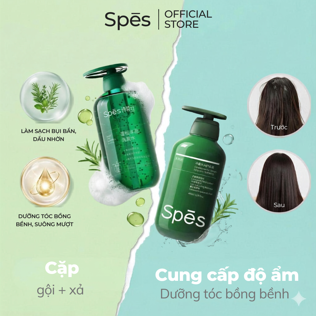 Dầu gội, dầu xả SPĒS muối biển kiểm soát dầu, hỗ trợ tạo phồng mái tóc chính hãng 500ml