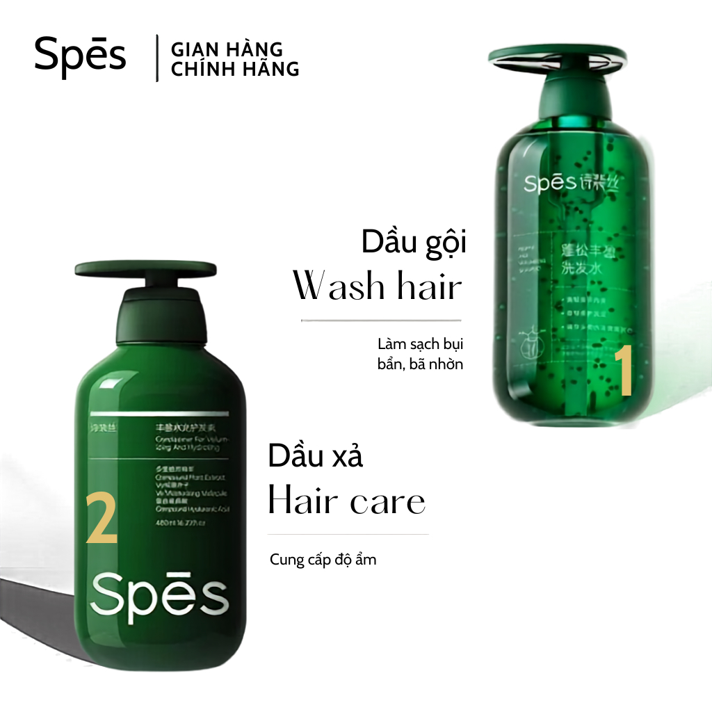 Dầu gội, dầu xả SPĒS muối biển kiểm soát dầu, hỗ trợ tạo phồng mái tóc chính hãng 500ml