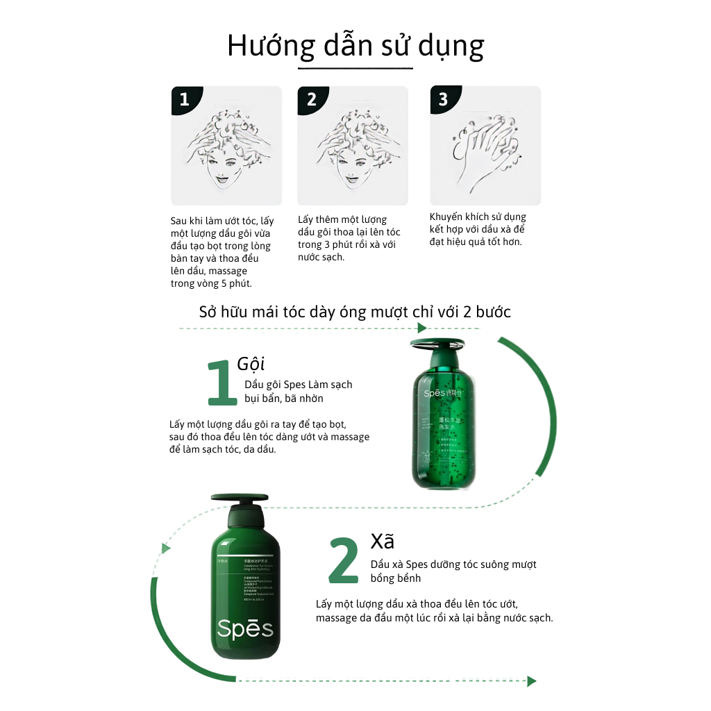 Dầu gội, dầu xả SPĒS muối biển kiểm soát dầu, hỗ trợ tạo phồng mái tóc chính hãng 500ml