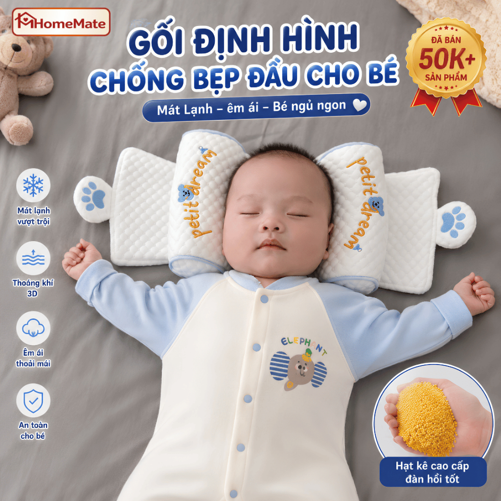 Gối Chặn Định Hình Đầu Cho Bé 0-18M, Gối Chống Chống Méo Đầu, Bẹp Đầu Trẻ Sơ Sinh Hạt Kê Tự Nhiên Cao Cấp, Cố Định Dáng