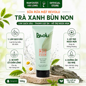- Sữa rửa mặt Revolu trà xanh bùn non thải độc kiểm soát dầu kháng khuẩn, ngừa mụn 100g