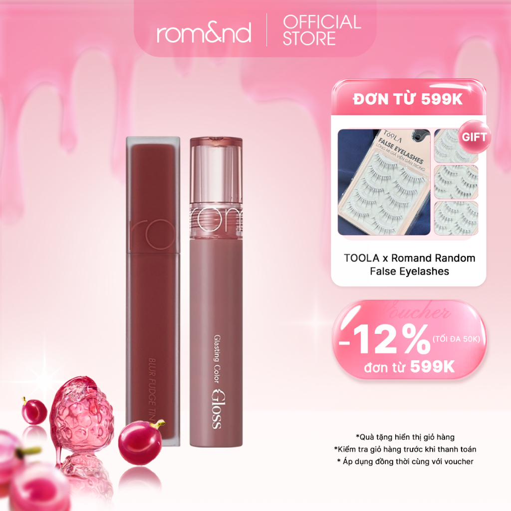 [Rom&nd x KOL] Combo Son Kem Blur Fudge Tint + Son Bóng Romand Glasting Color Gloss