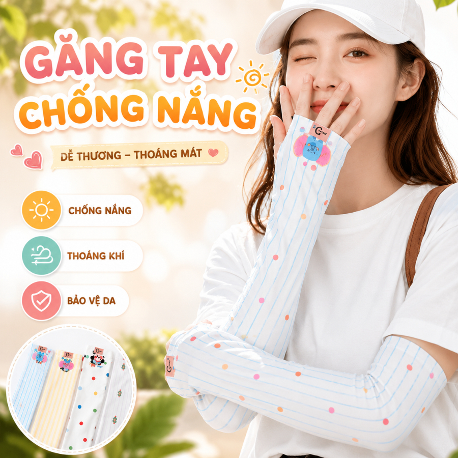 Ống Tay Chống Nắng Nữ Ice Silk Hoạt Hình Kawaii, Găng Tay Tất Tay Chống UV Mát Lạnh Đi Xe Ngoài Trời