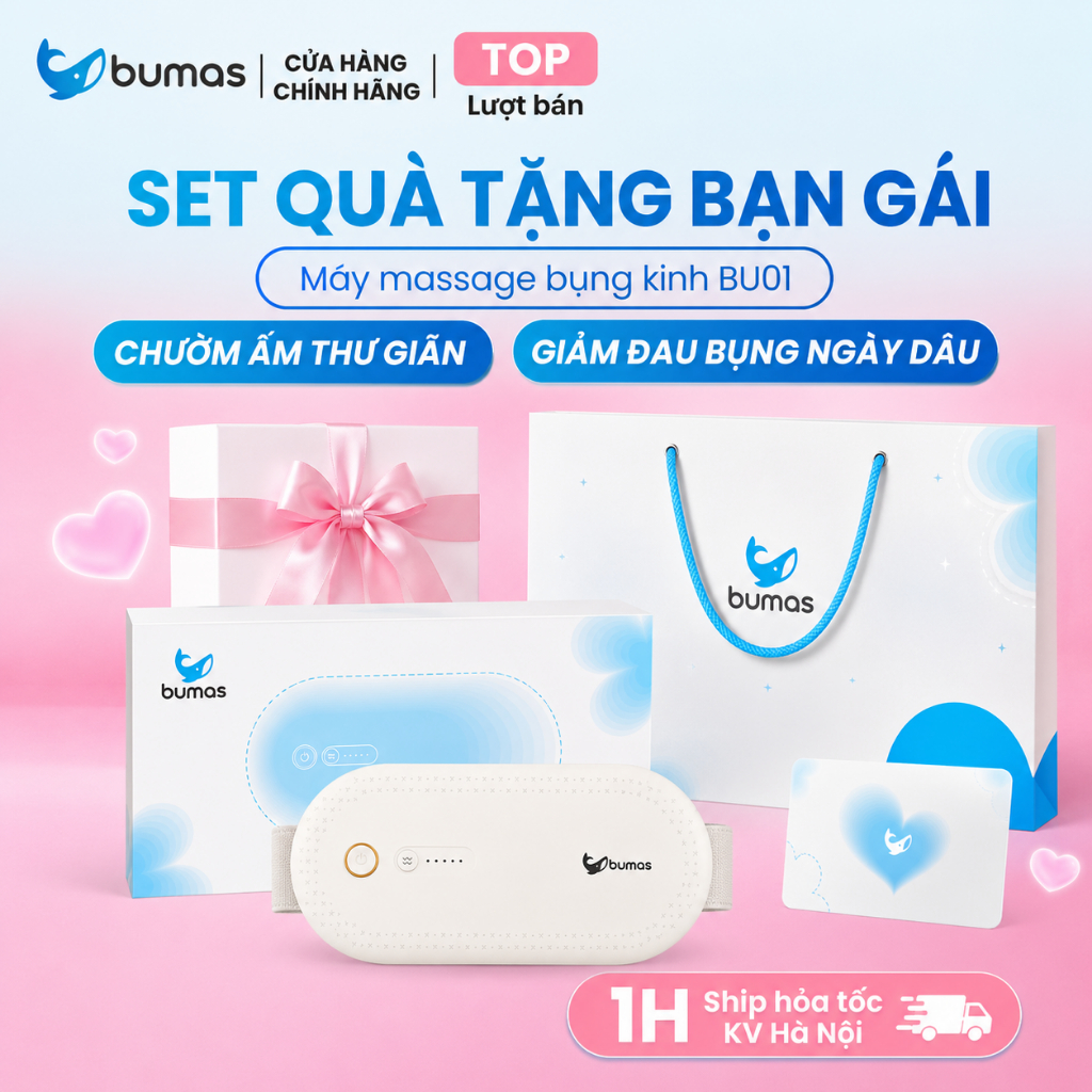 [Tặng Túi+Thiệp] Máy Massage Bụng Kinh BUMAS BU01 - Máy Chườm Ấm Giảm Đau Bụng Kinh, Quà Tặng Bạn Gái
