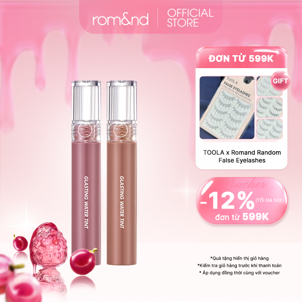 [March Bundle] [Rom&nd] Combo 2 son tint nước siêu lì, lâu trôi Hàn Quốc Romand Glasting Water Tint 4g