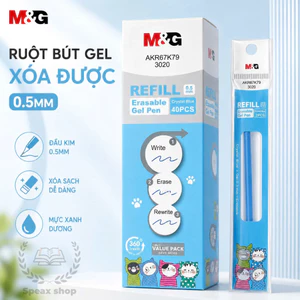 Ruột Bút Xóa Được M&G 0.5mm Xanh Lợt – Bộ 2 Ruột Gel Thay Thế Bút Nước Xóa Được Mực Ra Đều Ngòi Bi