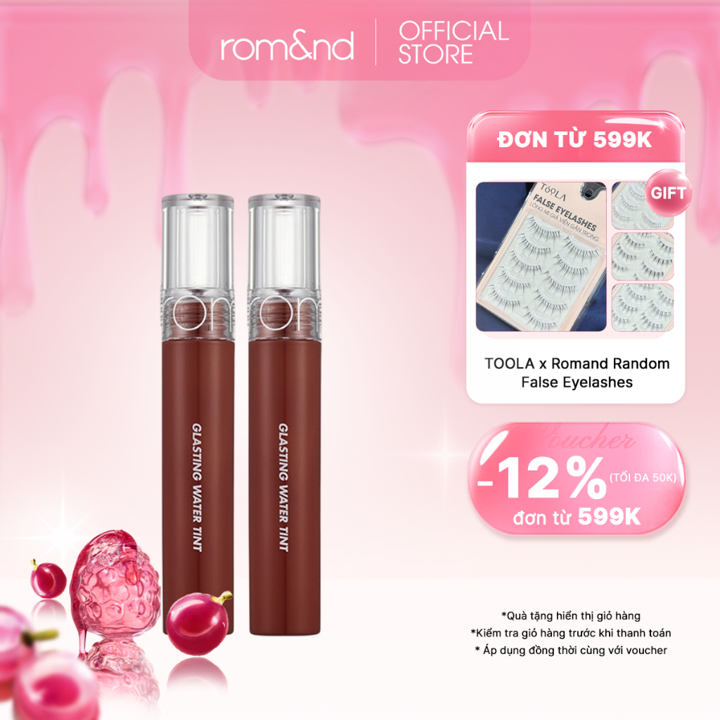 Combo 2 son tint nước siêu lì, lâu trôi Hàn Quốc Romand Glasting Water Tint 4g