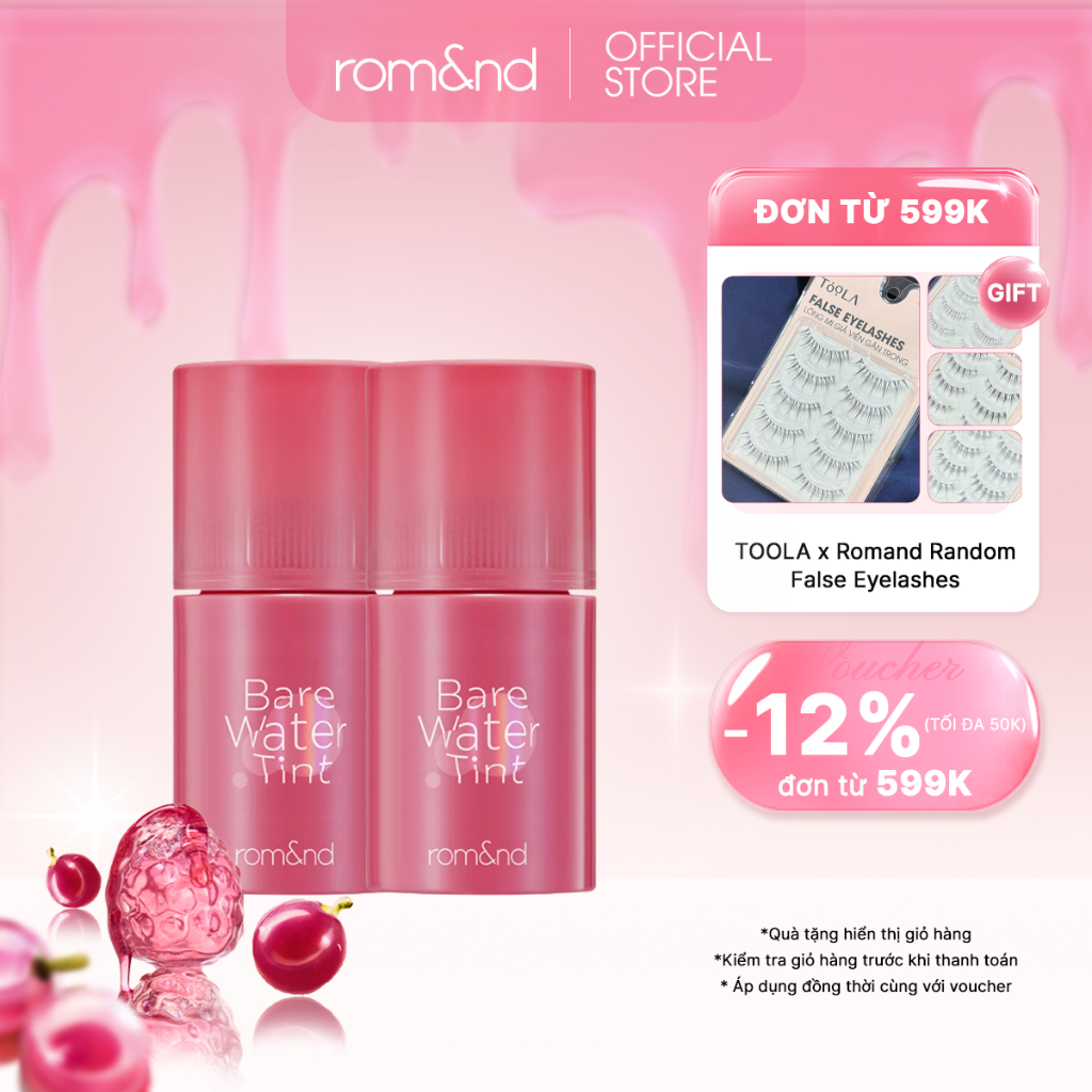 [Romand] Combo 2 Son nước lì tự nhiên Romand Bare Water Tint