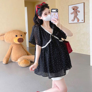 [Nhà Moom] Áo Babydoll chấm bi 2 lớp phối dây nơ