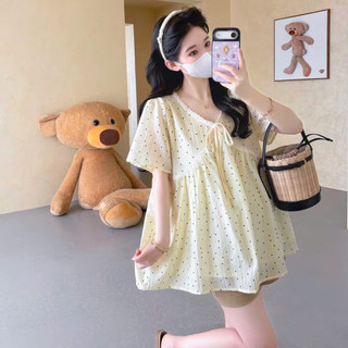 [Nhà Moom] Áo Babydoll chấm bi 2 lớp phối dây nơ