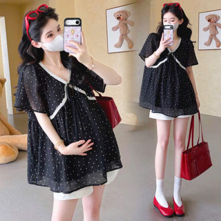 [Nhà Moom] Áo Babydoll chấm bi 2 lớp phối dây nơ