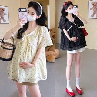 [Nhà Moom] Áo Babydoll chấm bi 2 lớp phối dây nơ