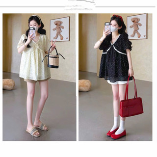 [Nhà Moom] Áo Babydoll chấm bi 2 lớp phối dây nơ