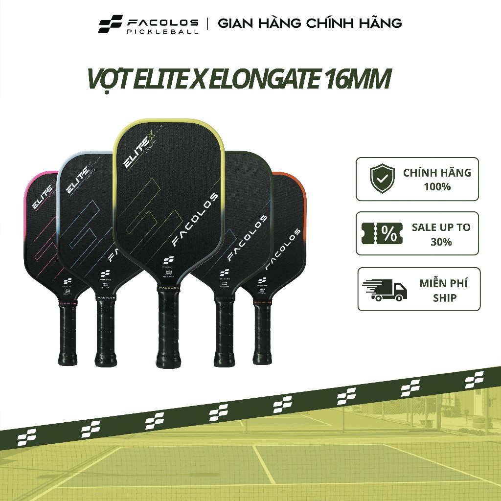 Vợt pickleball Facolos Elite X Elongate (16MM) thiết kế thuôn dài giúp tăng reach và sức mạnh smash