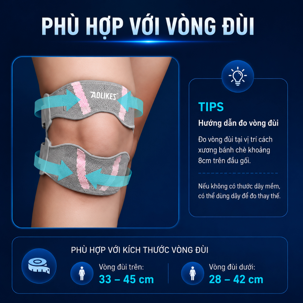 Băng Gối AOLIKES Patella 8502 – Hỗ Trợ Gân Xương Bánh Chè, Giảm Đau Gối Khi Tập Luyện, Squat, Đạp Xe
