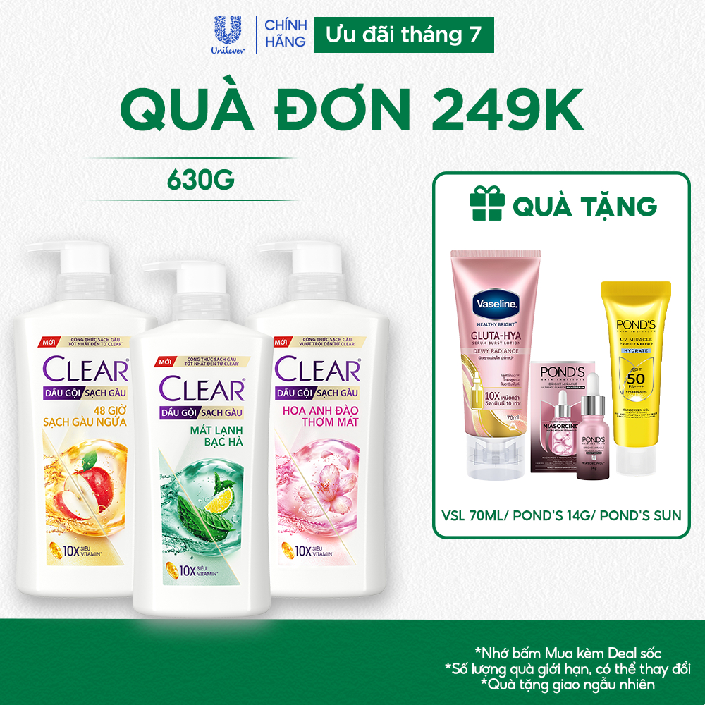 Dầu gội sạch gàu Clear đánh bay gàu & nhờn ngứa, sảng khoái cả ngày dài 630G