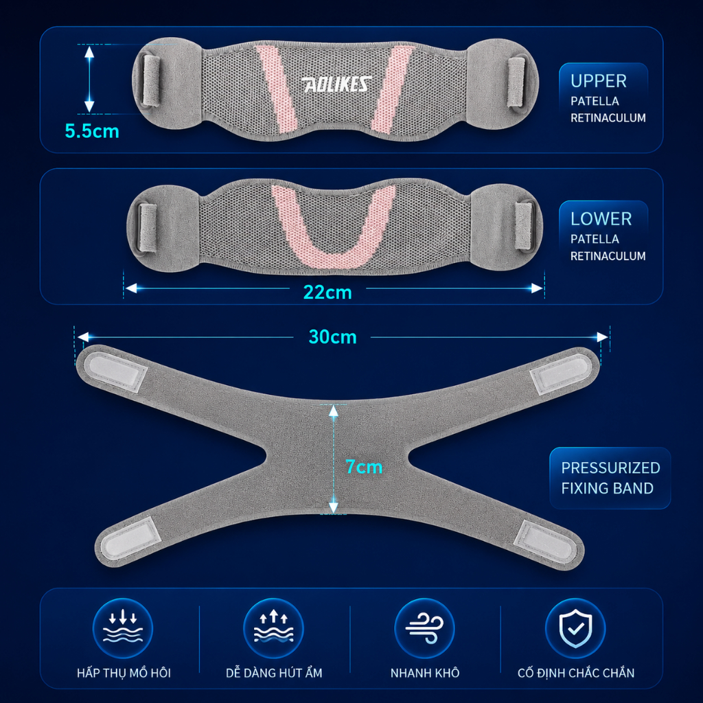 Băng Gối AOLIKES Patella 8502 – Hỗ Trợ Gân Xương Bánh Chè, Giảm Đau Gối Khi Tập Luyện, Squat, Đạp Xe
