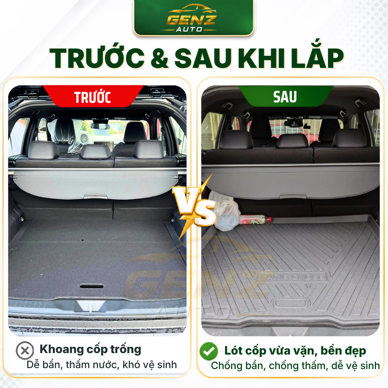 Lót cốp TOYOTA YARIS CROSS 2023 - NAY - Nhựa dẻo TPO Không mùi, Chuẩn khít form xe, Chống thấm nước, dễ vệ sinh
