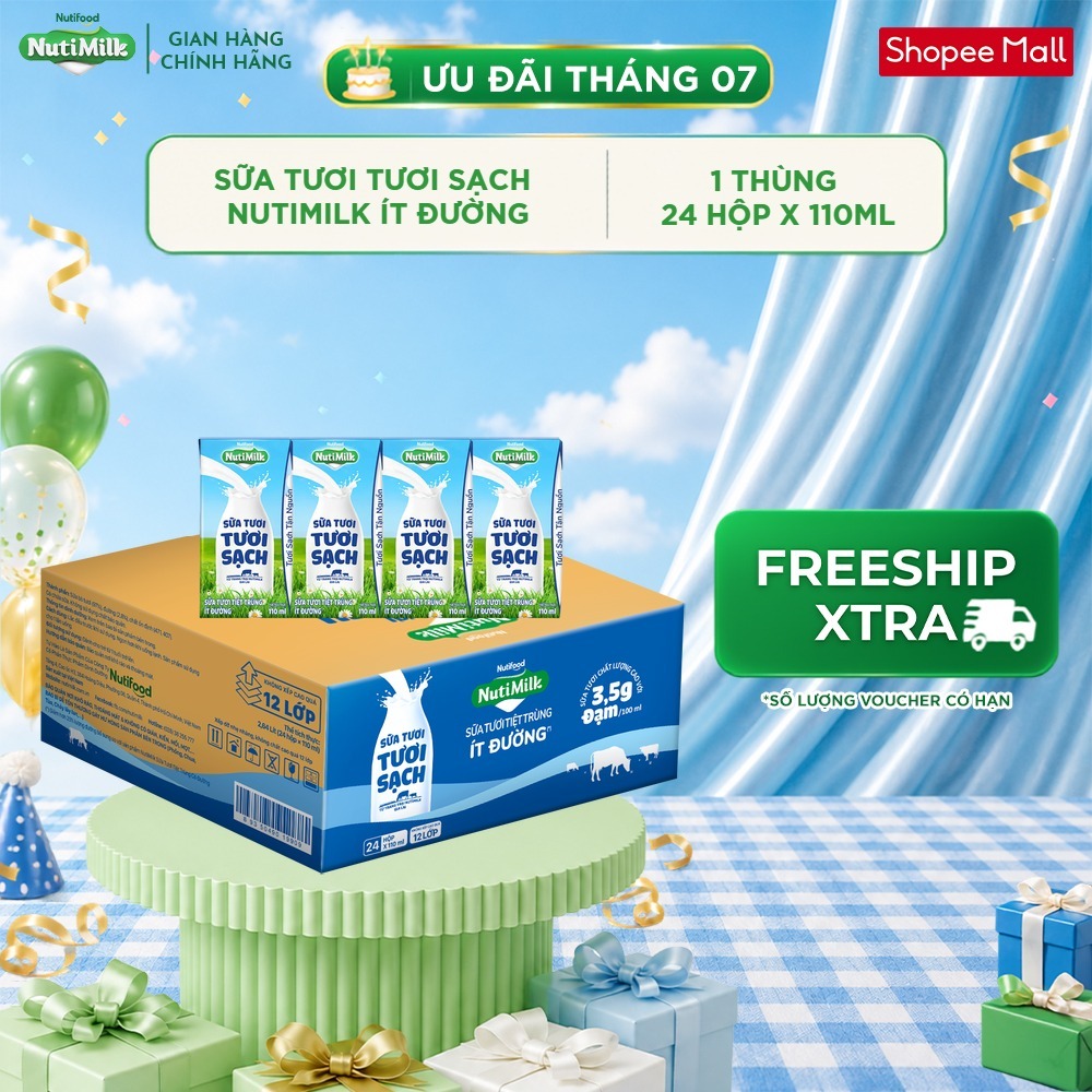 [KOL] Thùng 24 Hộp Sữa Tươi Tươi Sạch NutiMilk 110ml