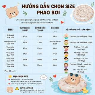 Phao bơi ghế ngồi cho bé hình gấu có mái che chống nắng chống lật nhựa PVC dày cao cấp PGN-GT