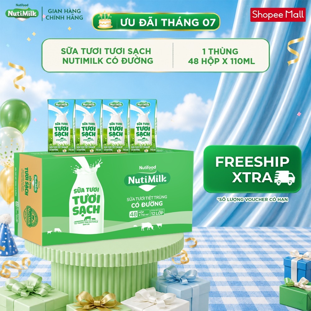 [KOL] Thùng 48 Hộp Sữa Tươi Tươi Sạch NutiMilk 110ml