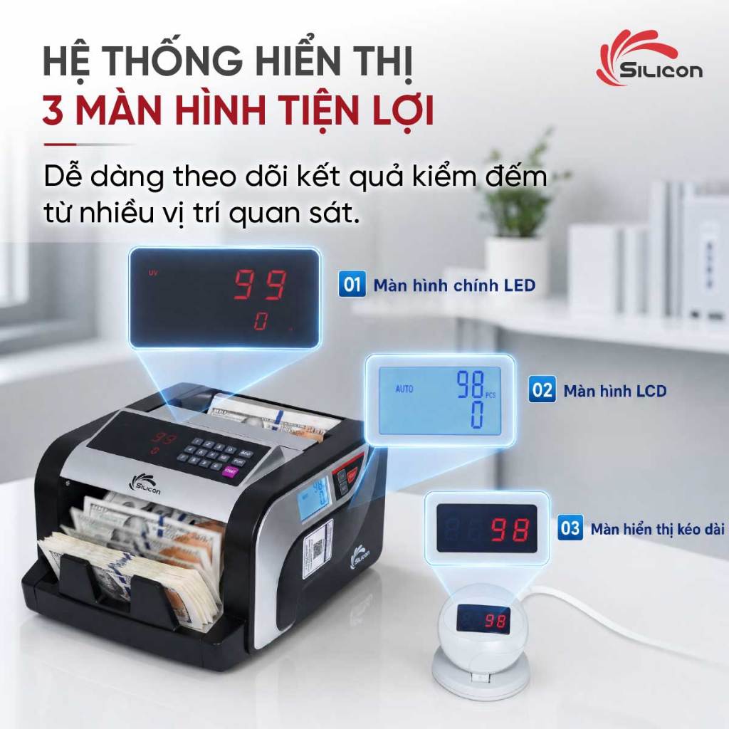 Máy đếm tiền Silicon MC-3600 chính hãng cao cấp phát hiện tiền giả, máy đếm tiền nhanh Nhập Khẩu