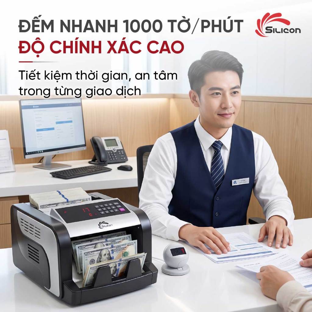 Máy đếm tiền Silicon MC-3600 chính hãng cao cấp phát hiện tiền giả, máy đếm tiền nhanh Nhập Khẩu