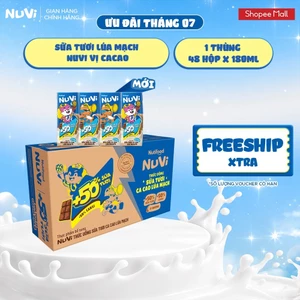 Thùng 48 Hộp Thức Uống Sữa Tươi Lúa Mạch NuVi Vị Cacao 180ml