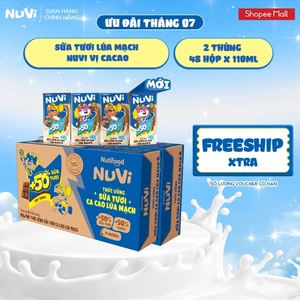 Combo 2 Thùng 48 Hộp Thức Uống Sữa Tươi Lúa Mạch NuVi Vị Cacao 110ml