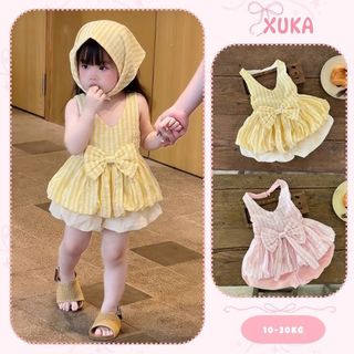 Set bộ bé gái, bộ áo yếm kẻ sọc kèm quần bí bé gái (10-30kg) thời trang hè dễ thương XUKA BABY - M10