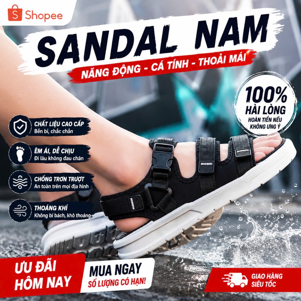 Sandal Nam Quai Dán 3 Khóa – Đế Mềm Chống Trượt, Thời Trang Mã Dp23