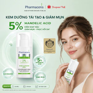 Kem dưỡng cho da dầu mụn kiểm soát nhờn PHARMACERIS 5% Mandelic Sebo Almond Peel 50ML
