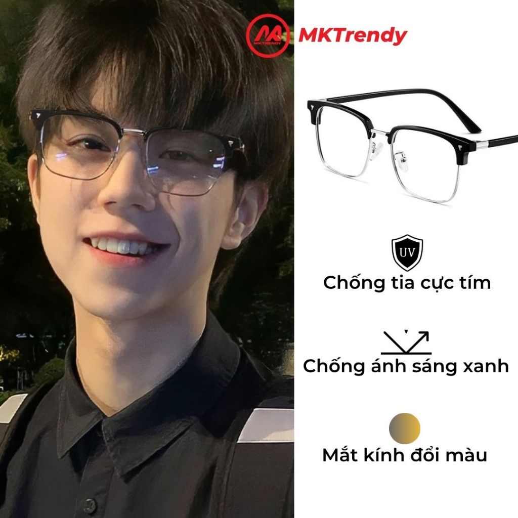 [Võ Hà Linh x MKTRENDY] Kính đổi màu gọng nửa viền cao cấp X15 tặng túi đựng kính khăn lau kính